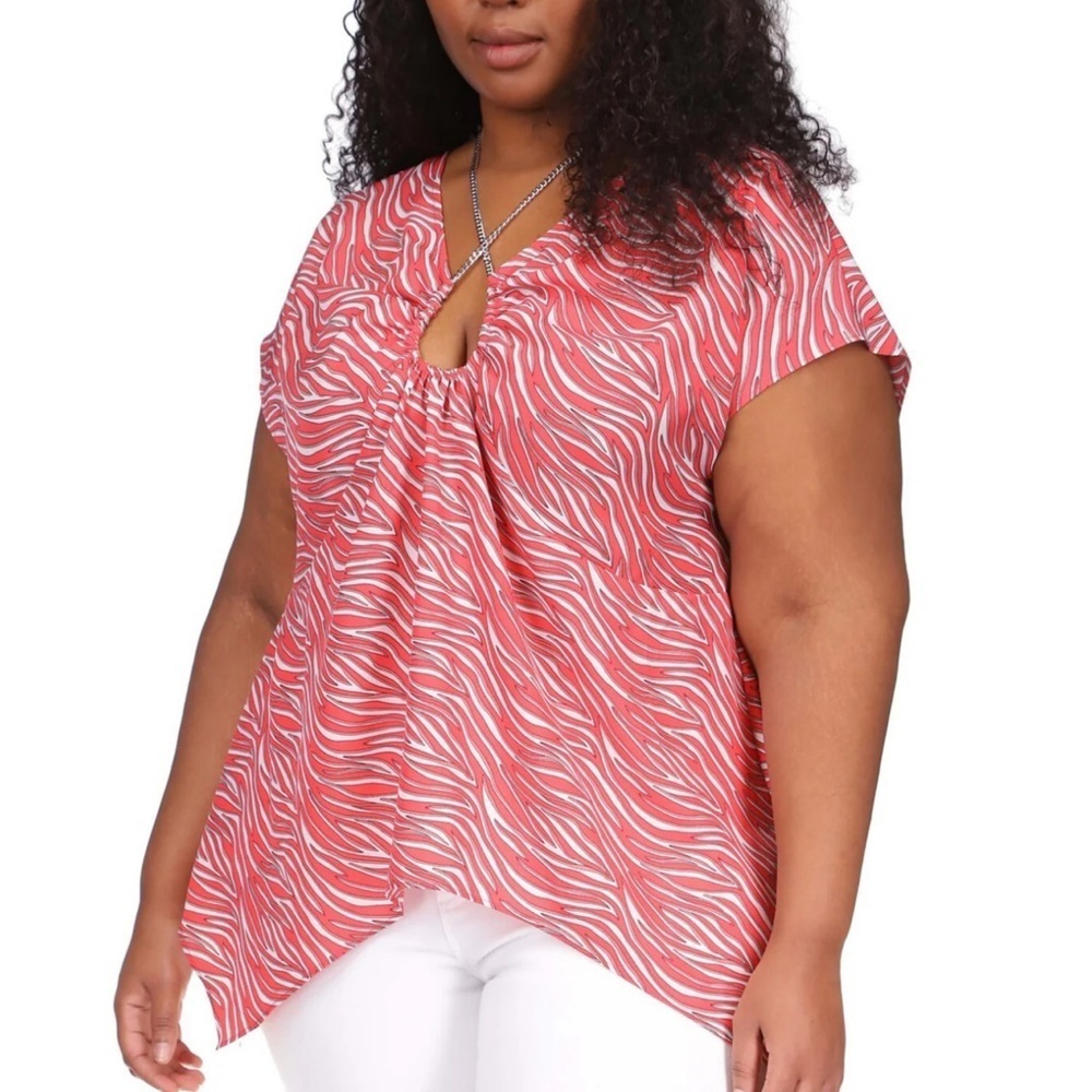 Michael Kors pink Zebra Print Chain trim blouse NWT 3X